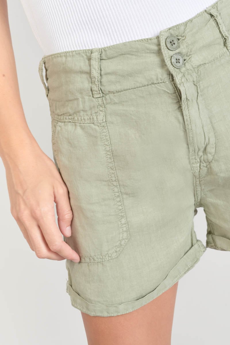 Short Pagode en lin kaki clair