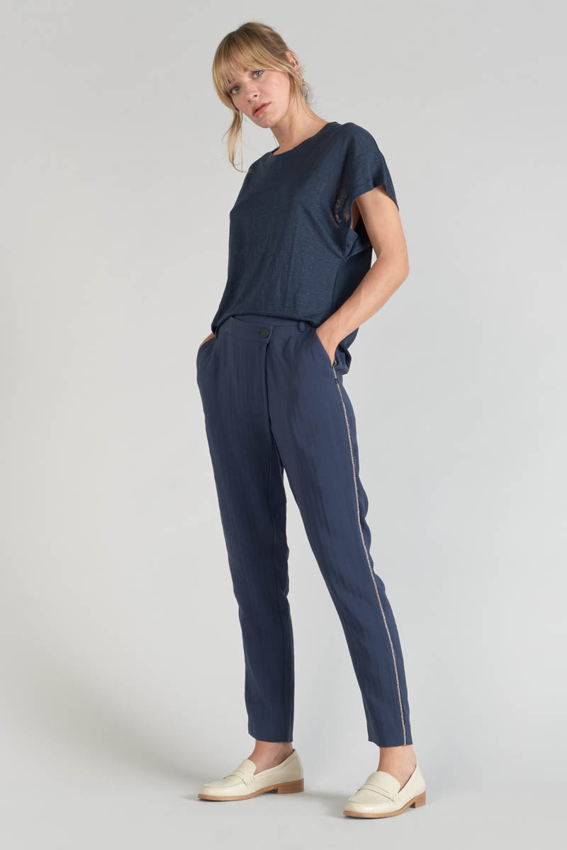 Pantalon Reydel bleu marine à fermeture asymétrique