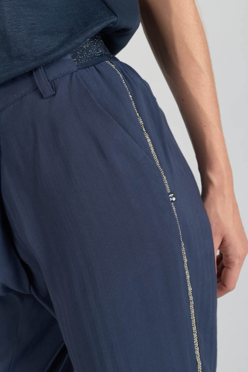 Pantalon Reydel bleu marine à fermeture asymétrique