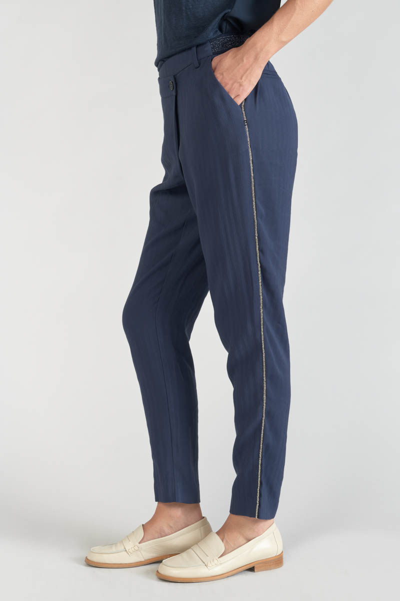 Pantalon Reydel bleu marine à fermeture asymétrique