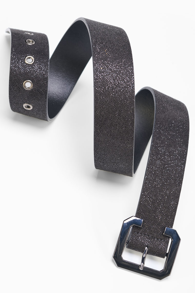 Ceinture Julia en cuir noir brillant