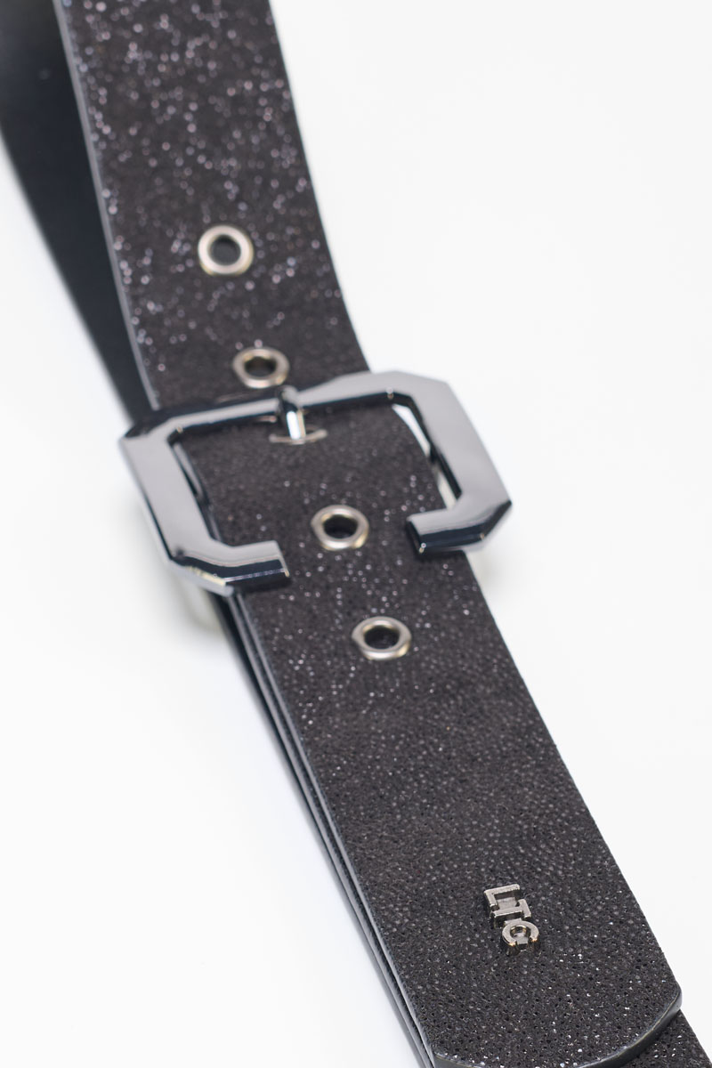 Ceinture Julia en cuir noir brillant