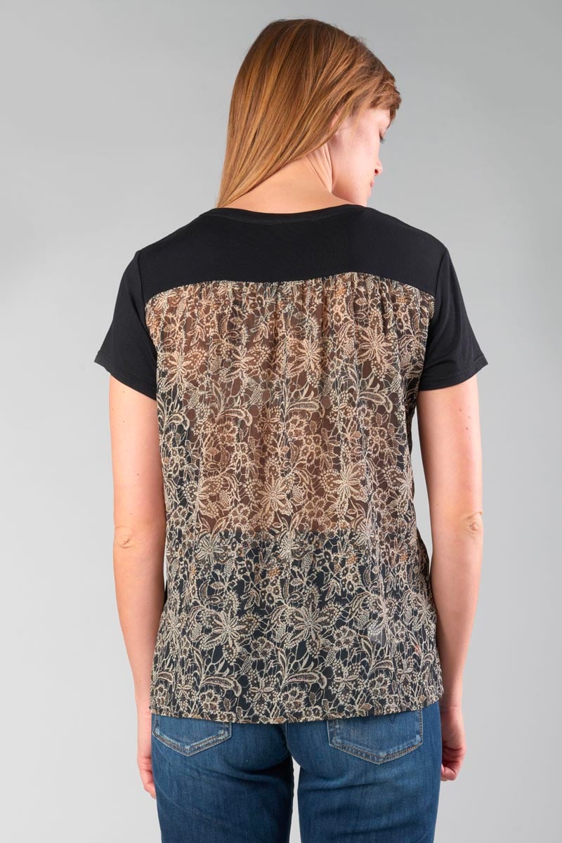 Printed black Deray dual fabric t-shirt