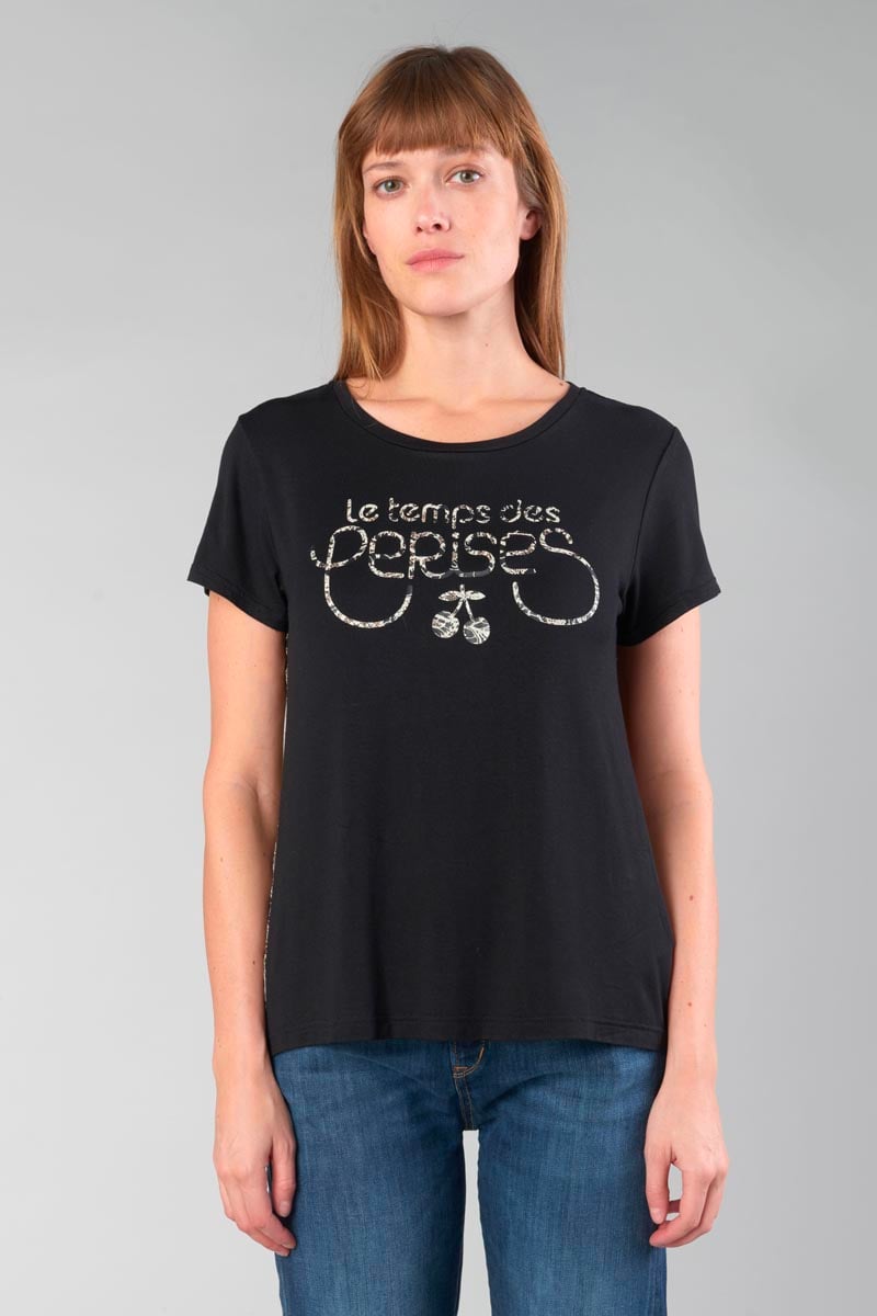 Printed black Deray dual fabric t-shirt