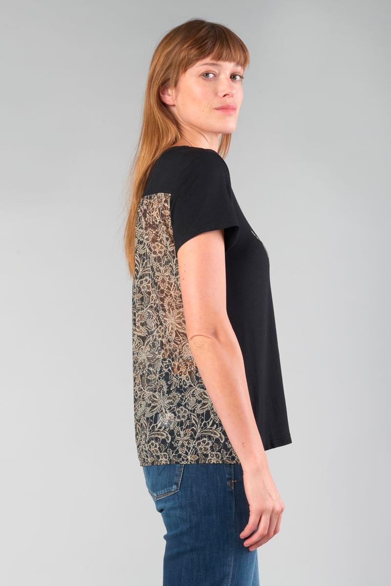 Printed black Deray dual fabric t-shirt