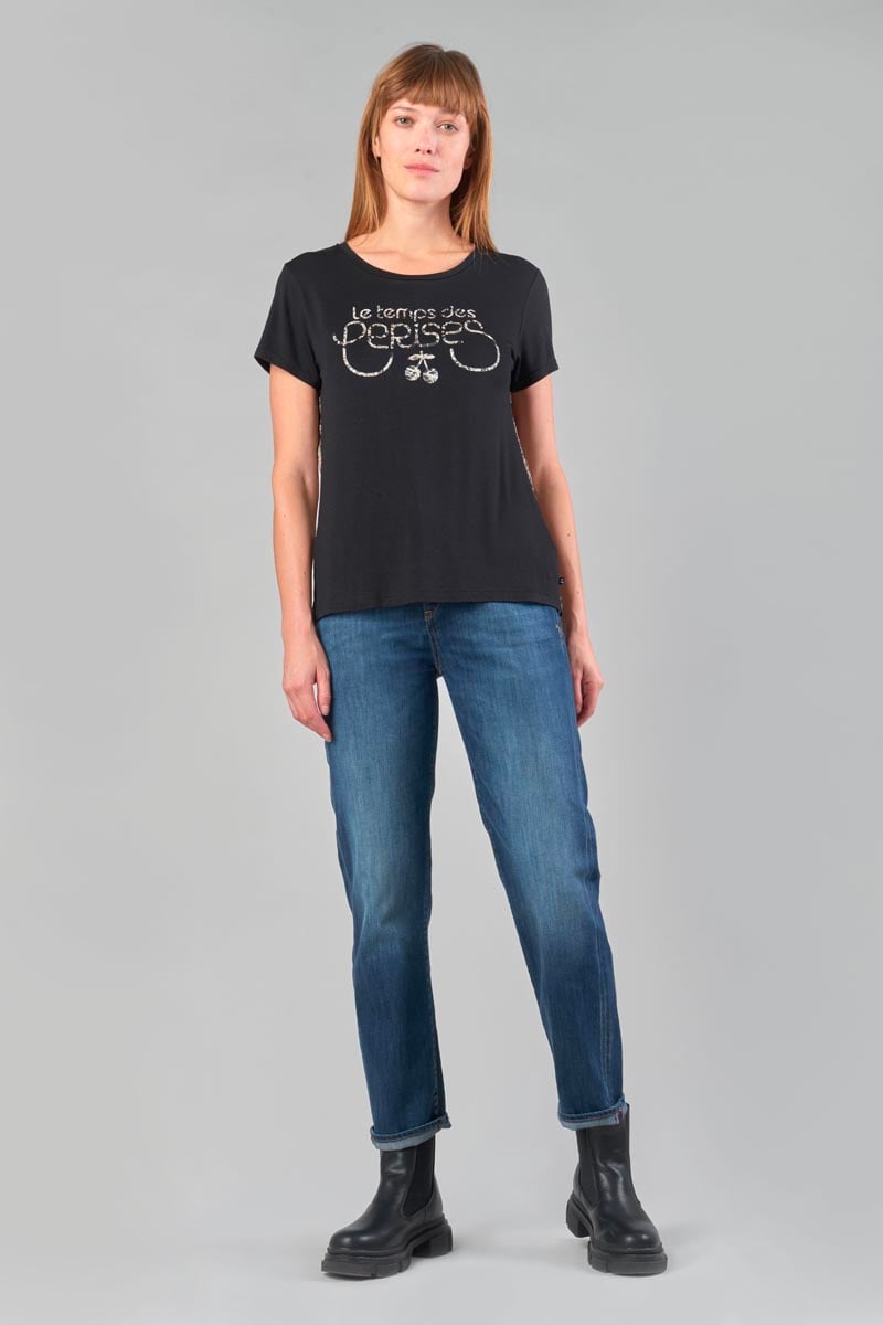 Printed black Deray dual fabric t-shirt