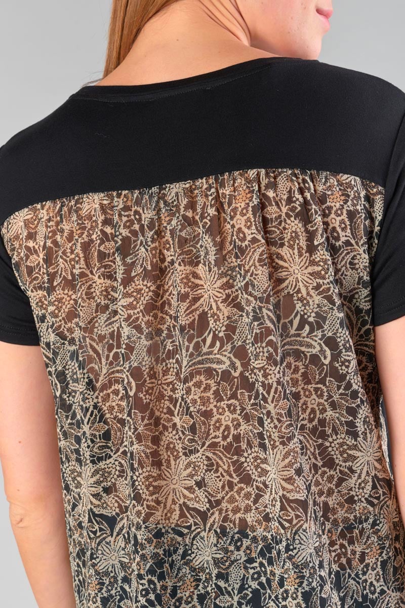 Printed black Deray dual fabric t-shirt