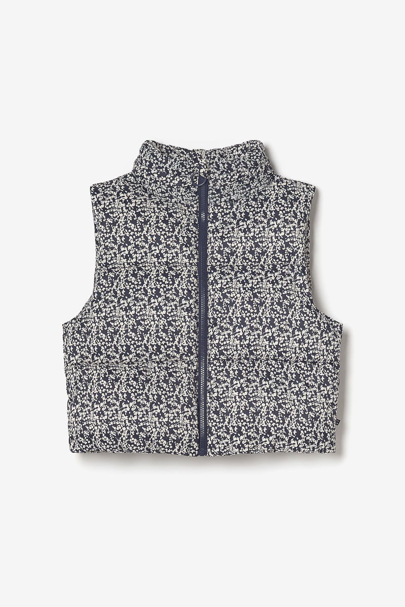 Midnight blue and white floral print Wynagi bodywarmer