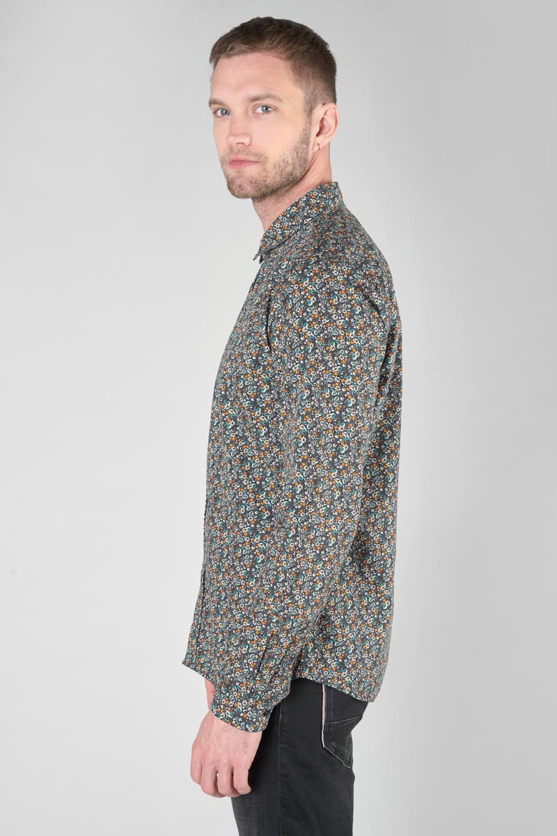Chemise Drome noire à motif fleuri