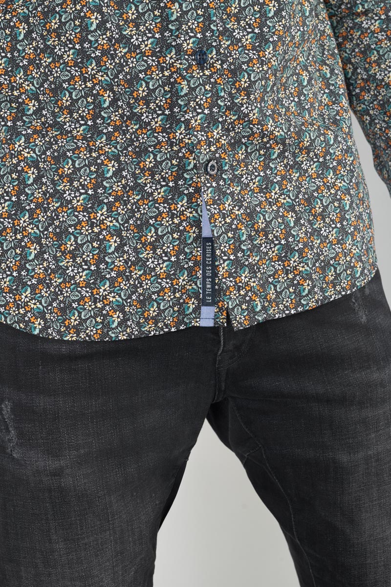 Chemise Drome noire à motif fleuri