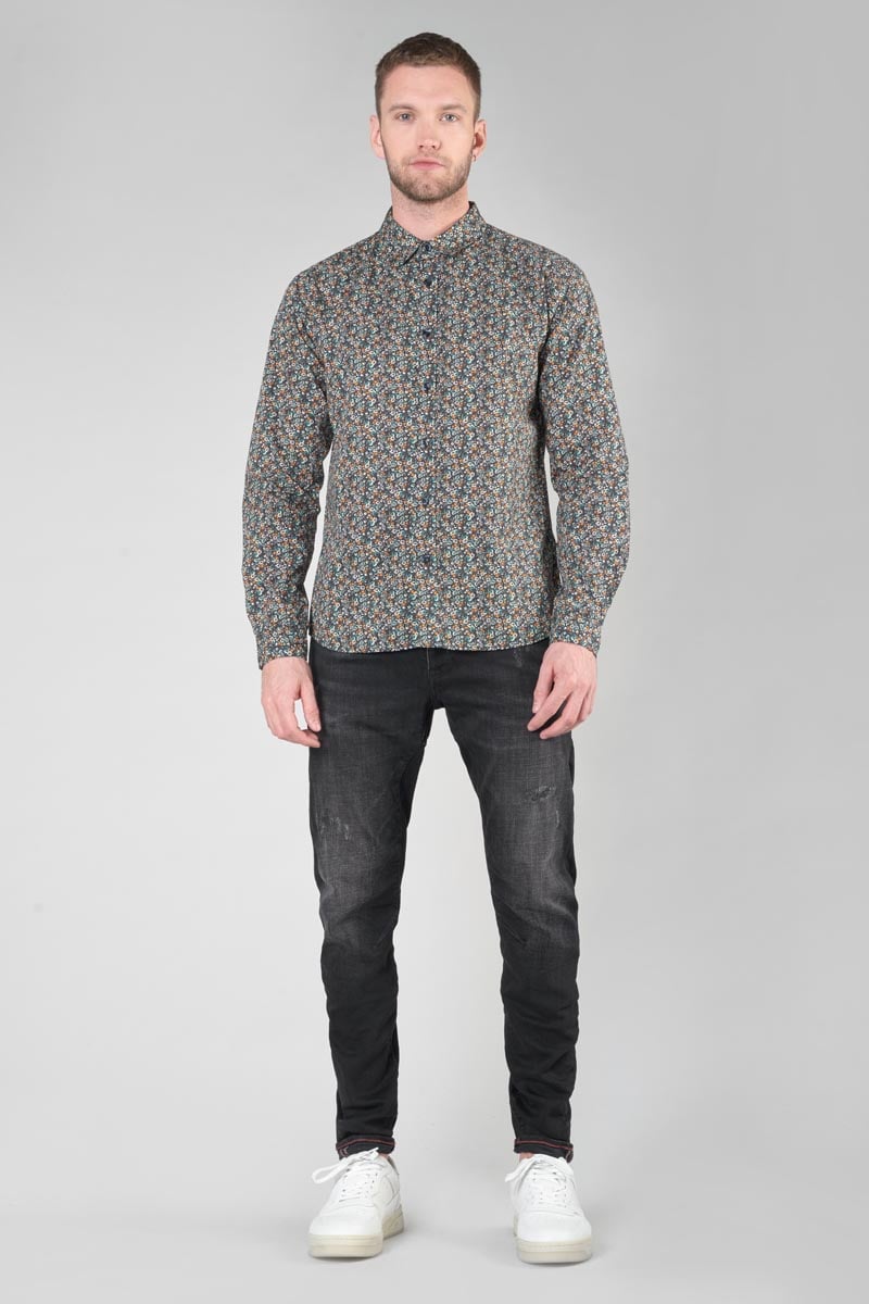 Chemise Drome noire à motif fleuri
