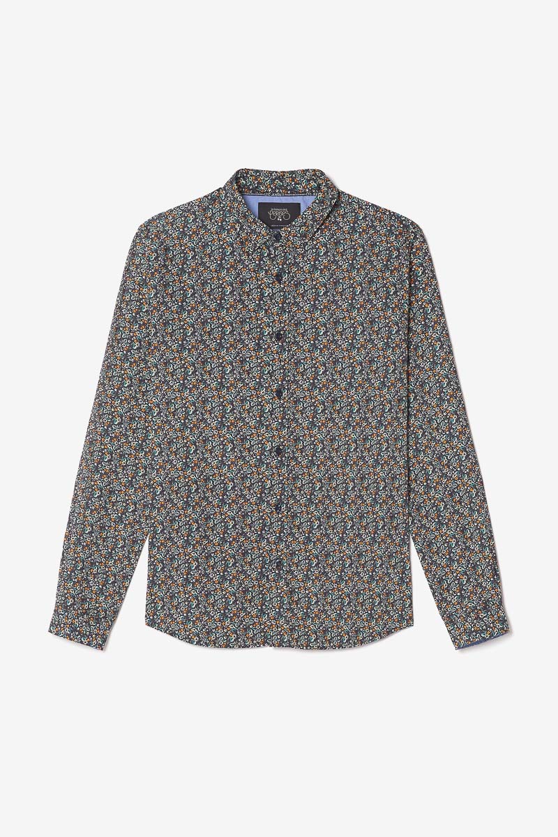 Chemise Drome noire à motif fleuri