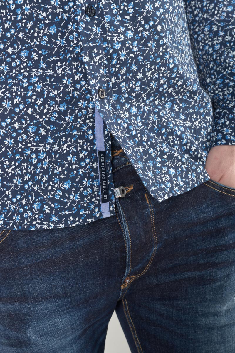 Chemise Nobel bleu marine à motif fleuri