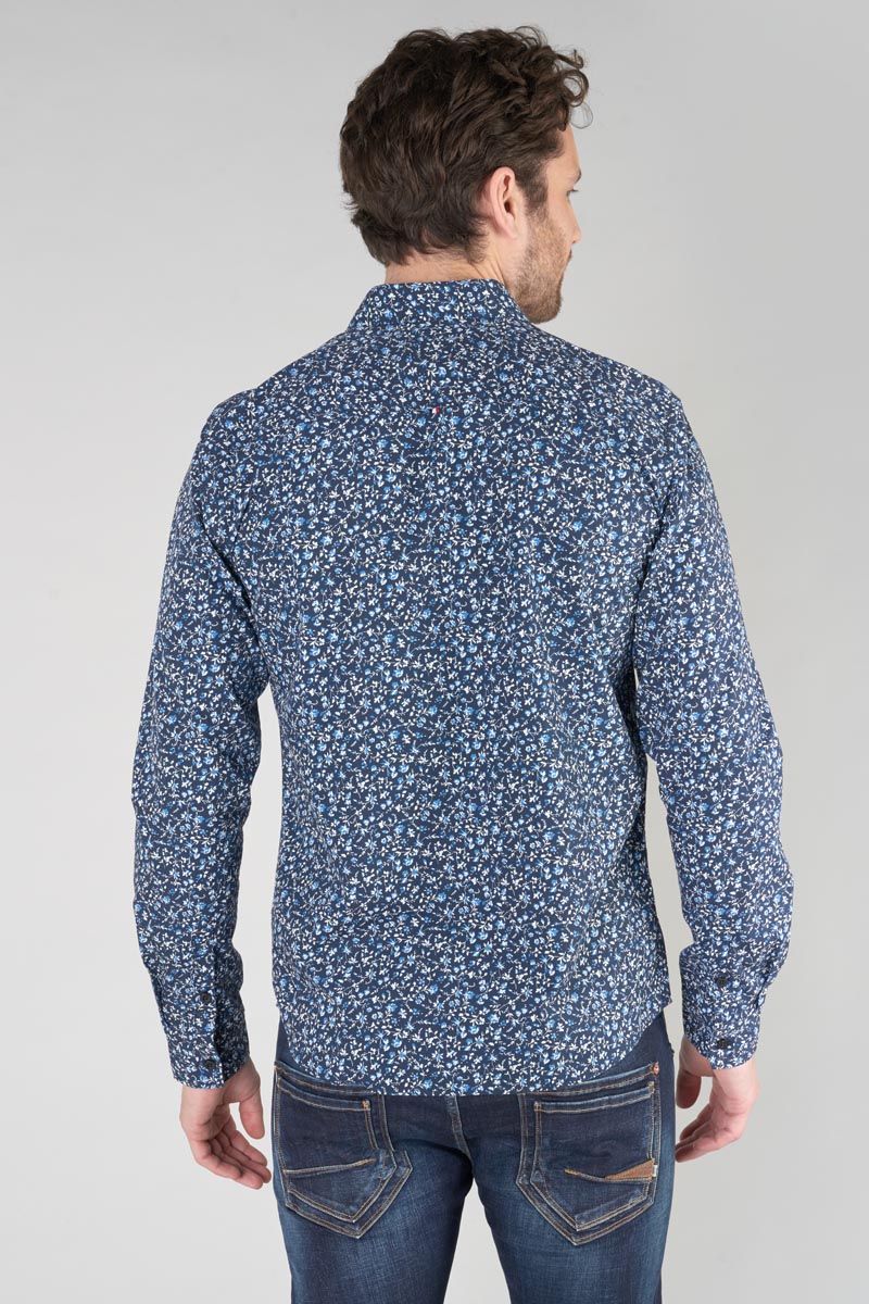 Chemise Nobel bleu marine à motif fleuri