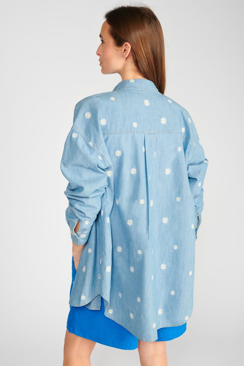 Blue embroidered denim Aubepin oversized shirt