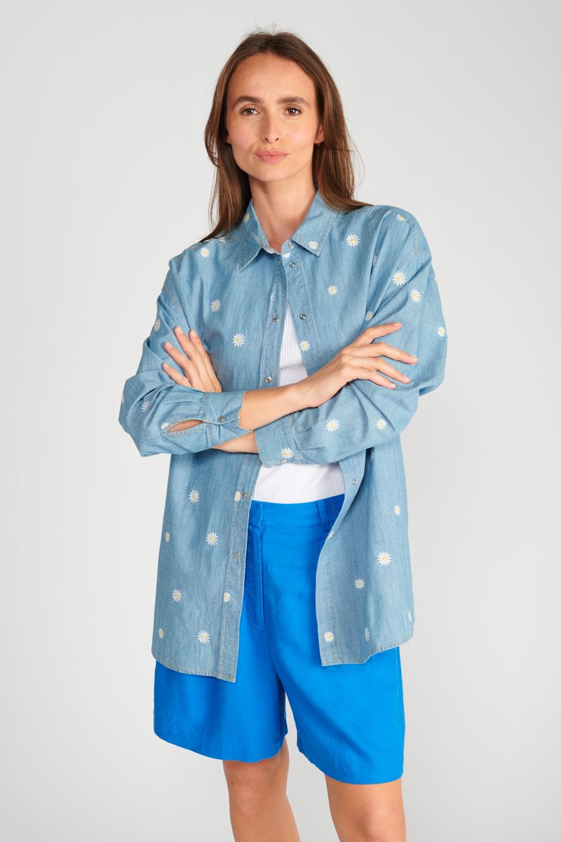 Blue embroidered denim Aubepin oversized shirt