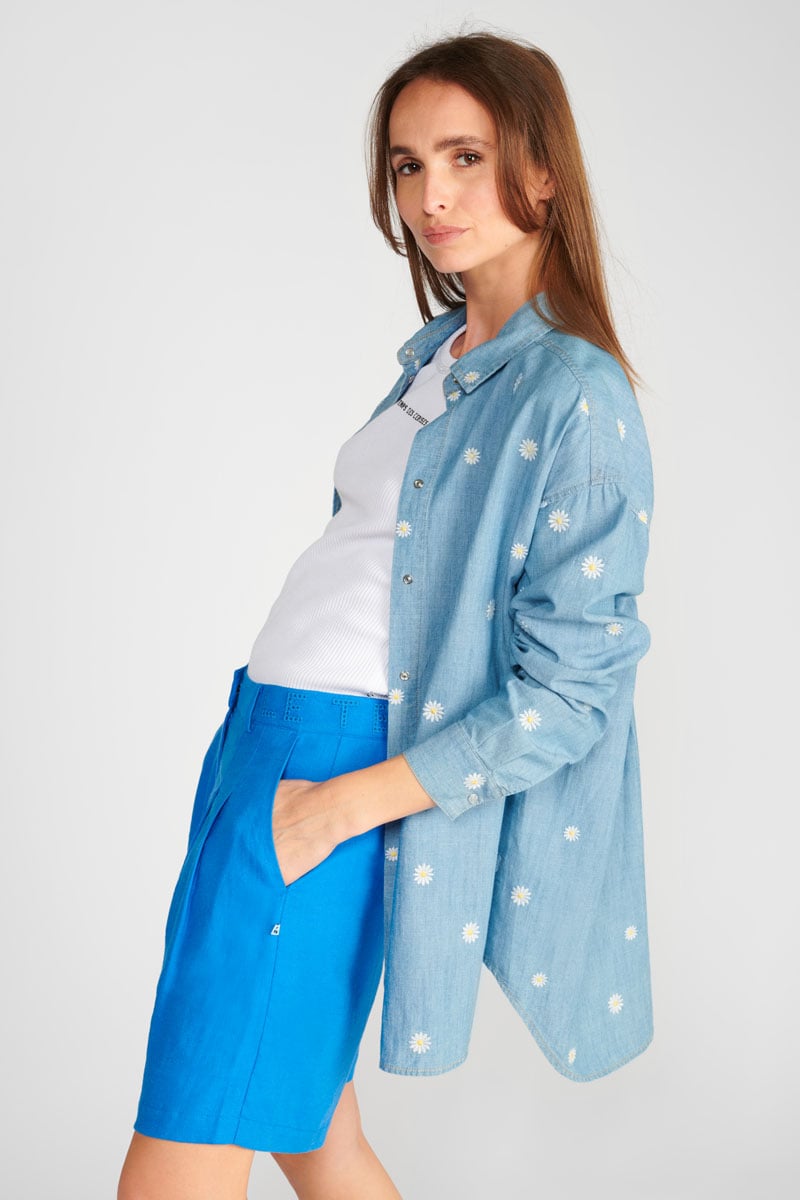 Blue embroidered denim Aubepin oversized shirt