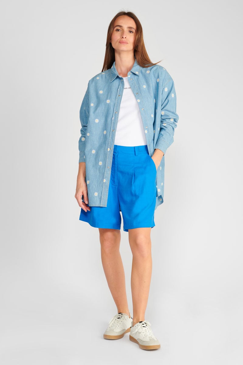 Blue embroidered denim Aubepin oversized shirt