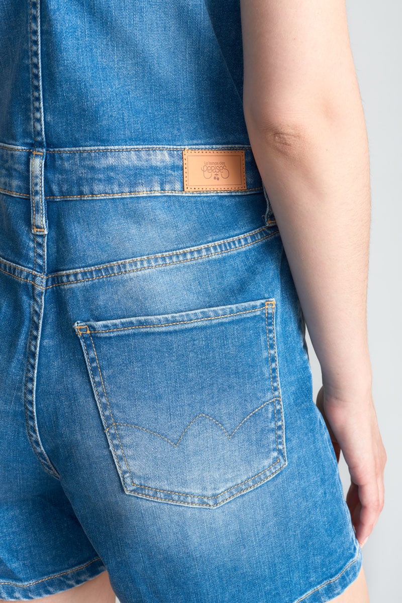 Blue denim Sofia dungaree shorts