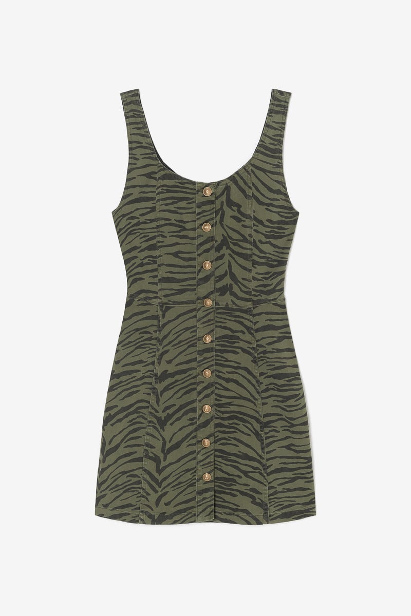 Khaki zebra striped denim Zerana dress