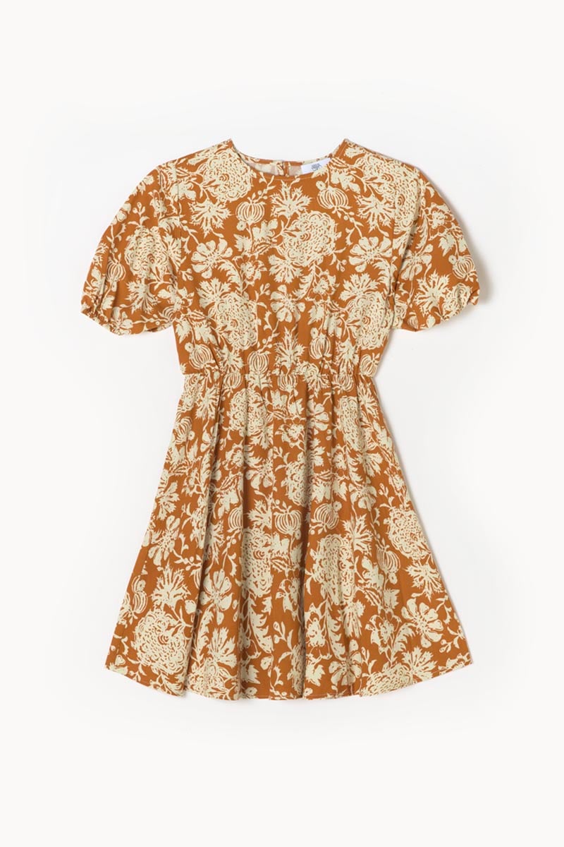 Joubarbgi dress with ochre floral motif