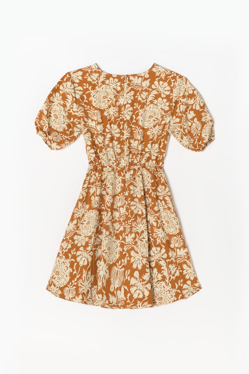 Joubarbgi dress with ochre floral motif