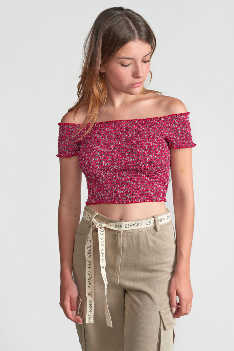 Pink and white floral Kaleagi crop top