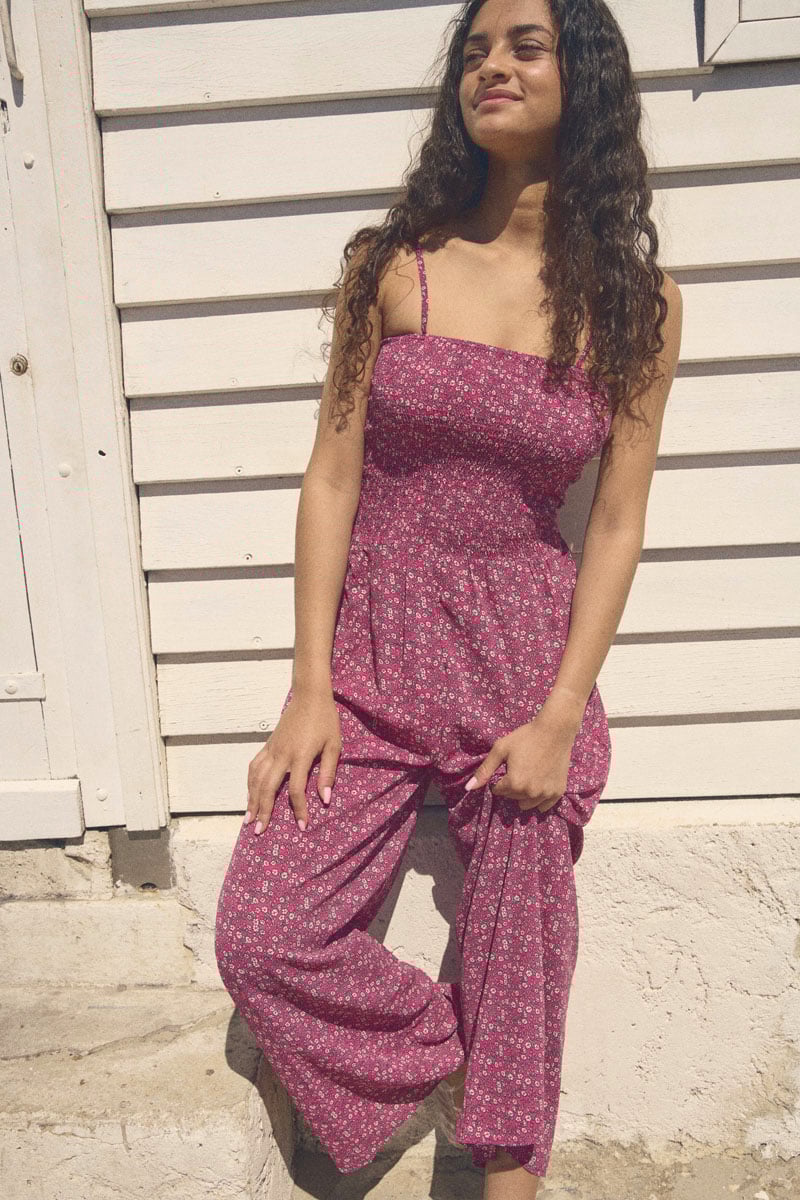 Kassiagi jumpsuit with a fuchsia floral pattern