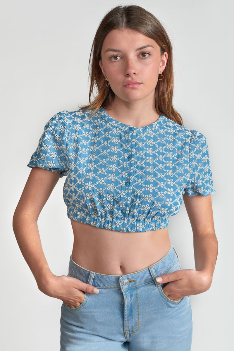 Blue embroidered Loiciagi crop top