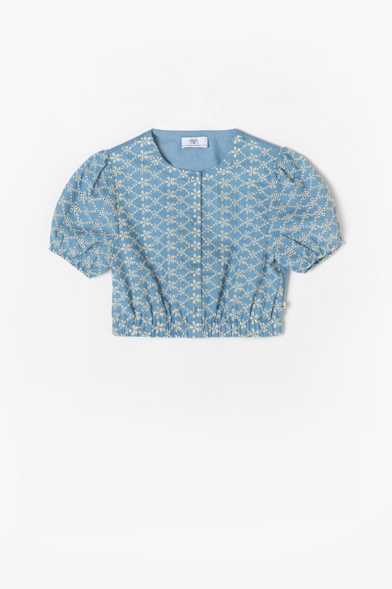 Blue embroidered Loiciagi crop top