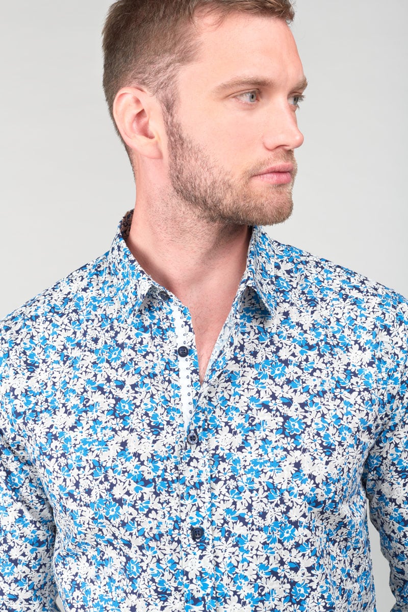 Chemise Arias à motif fleuri bleu