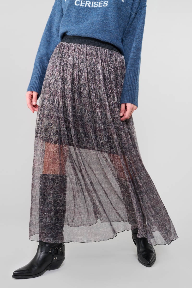 Amous long skirt with silver iridescent animal motif