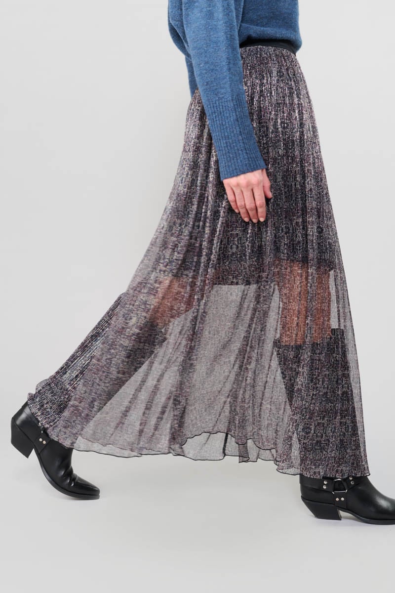 Amous long skirt with silver iridescent animal motif