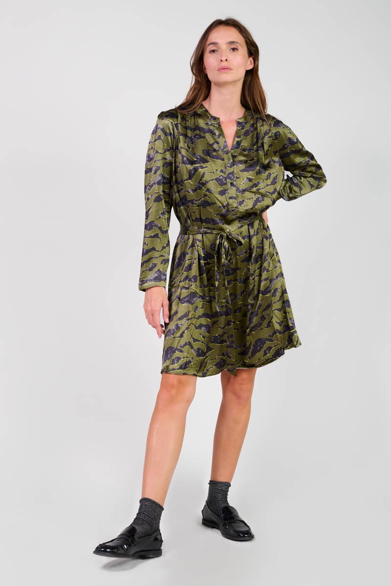 Matchu khaki animal print dress