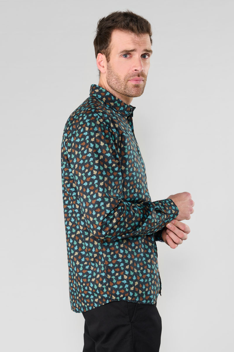 Chemise Feal noire à motif feuilles