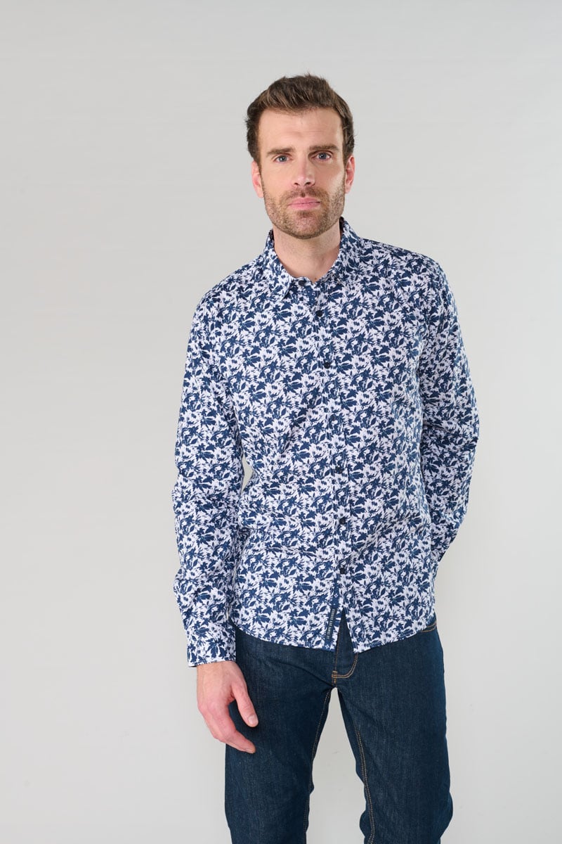 Chemise Juna bleue à motif feuilles