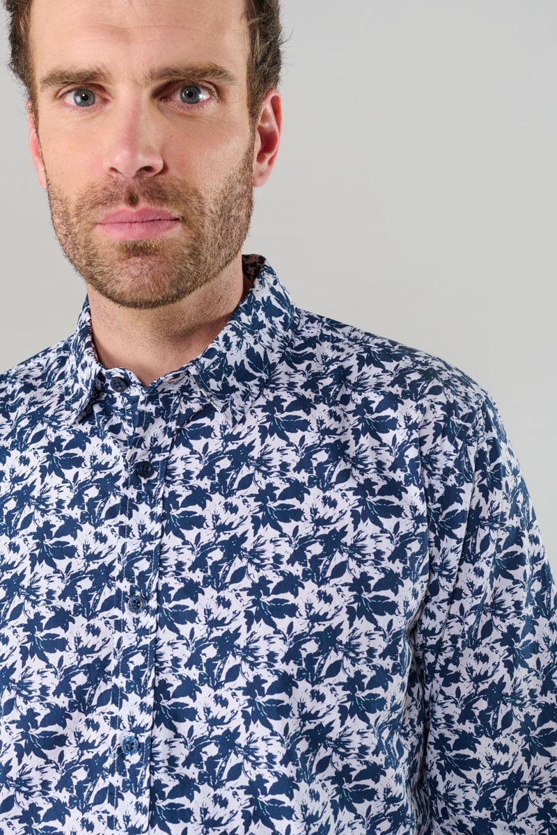 Chemise Juna bleue à motif feuilles