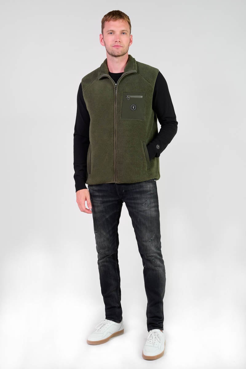 Rudy khaki bi-material sleeveless jacket