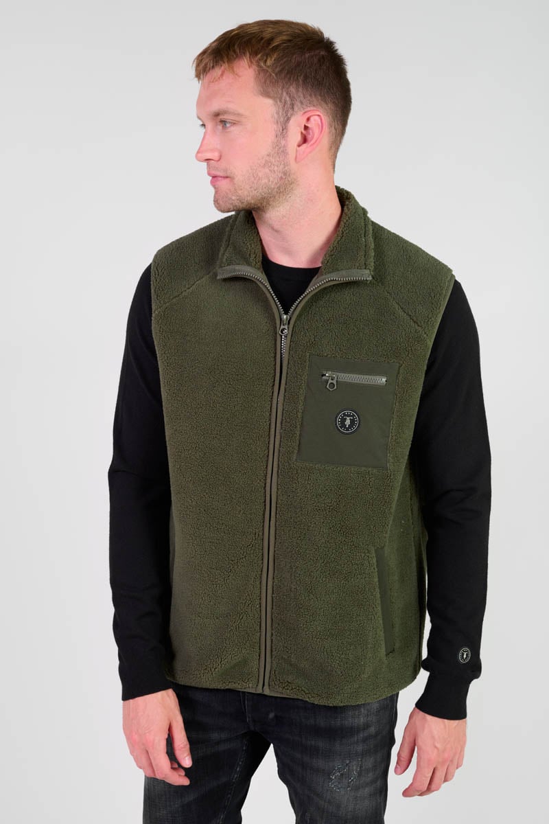 Rudy khaki bi-material sleeveless jacket