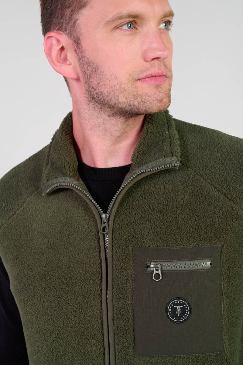 Rudy khaki bi-material sleeveless jacket