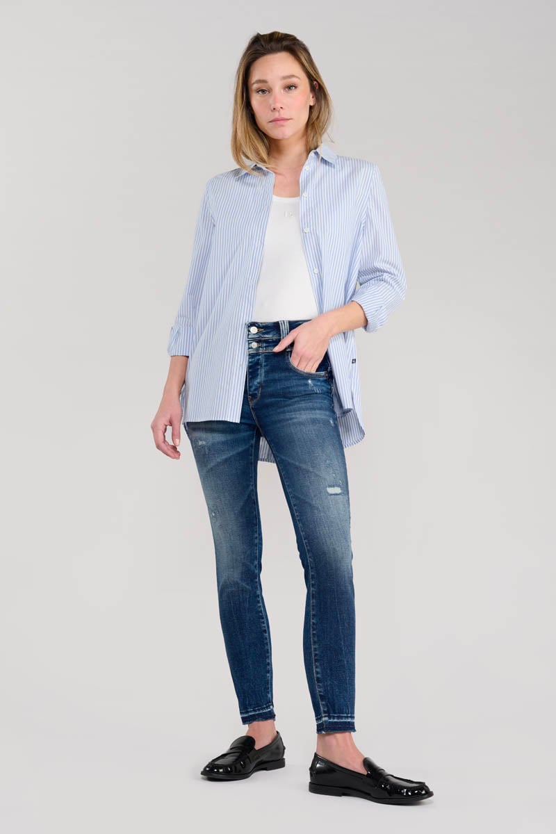 Jeans pulp slim Elina taille haute 7/8ème destroy bleu N°2