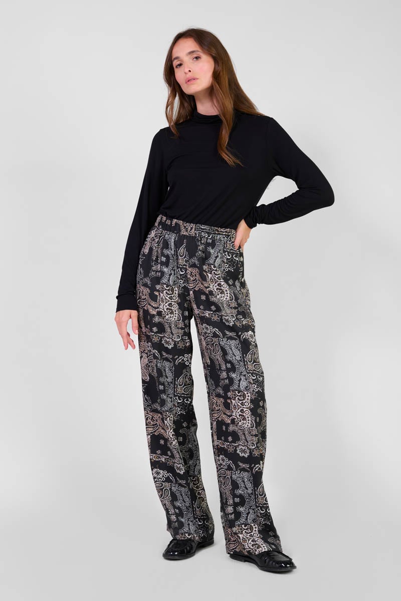 Pantalon Bulbiza noir à motif cachemire