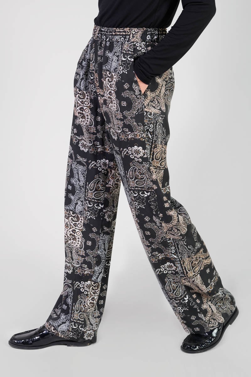 Pantalon Bulbiza noir à motif cachemire