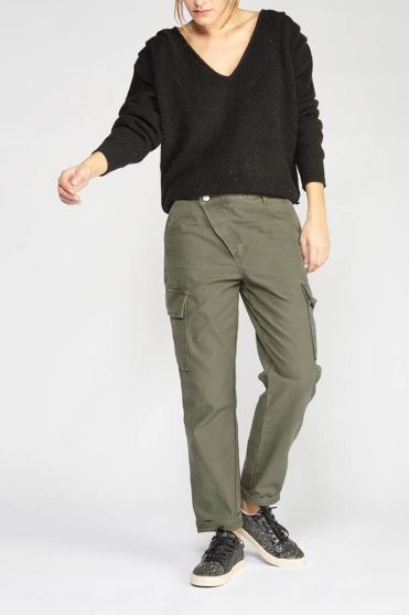 Khaki Cosy Army trousers with asymmetric fastening