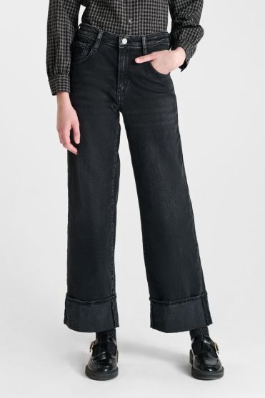 Jeans regular large Revers taille haute noir N°1