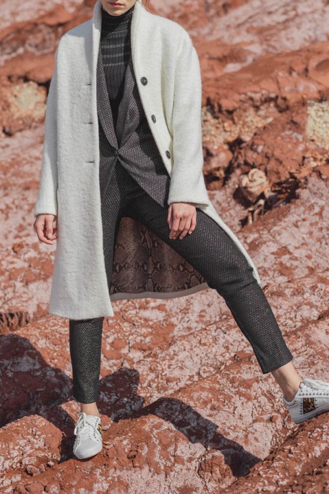 Ecru Pekin mixed wool coat