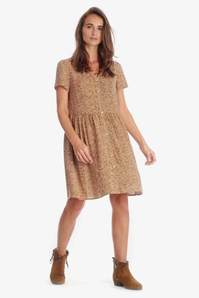 Isae brown dress with ethnic pattern
