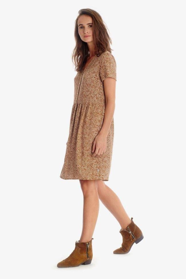 Isae brown dress with ethnic pattern