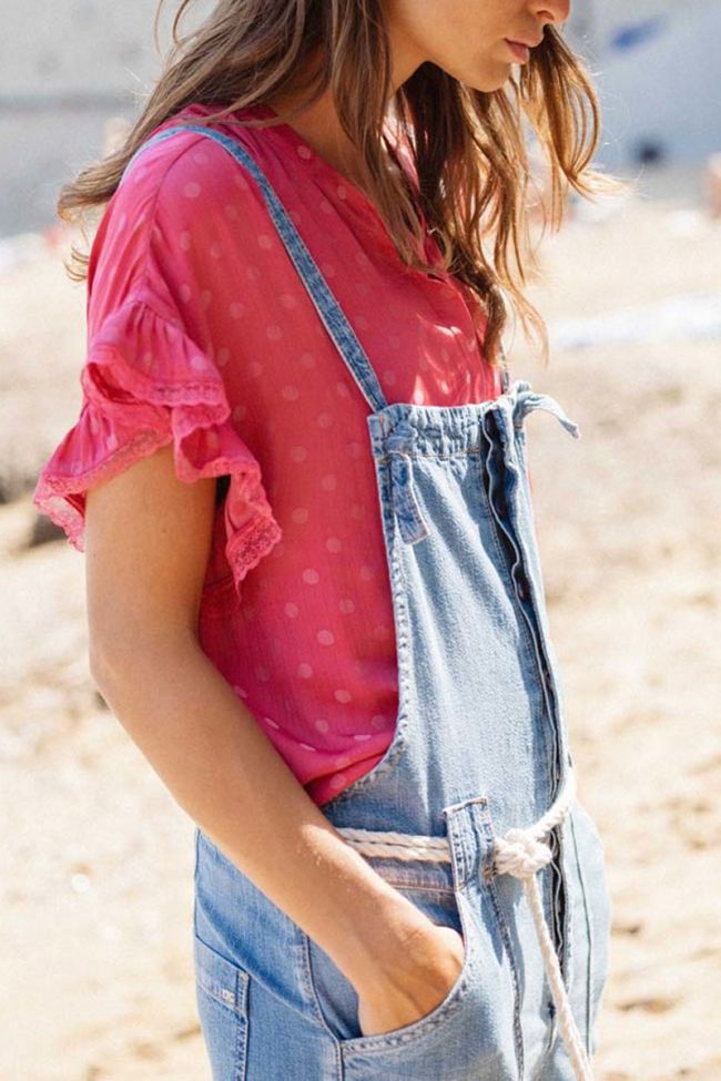 Raspberry dotted Santi top