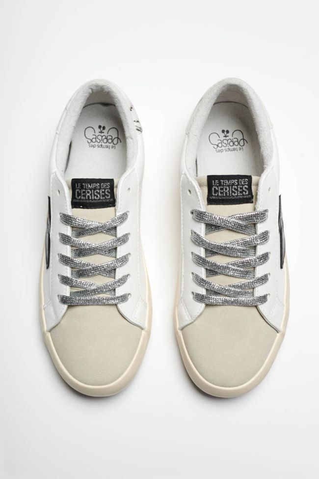 White Soho sneakers with black lightning flash